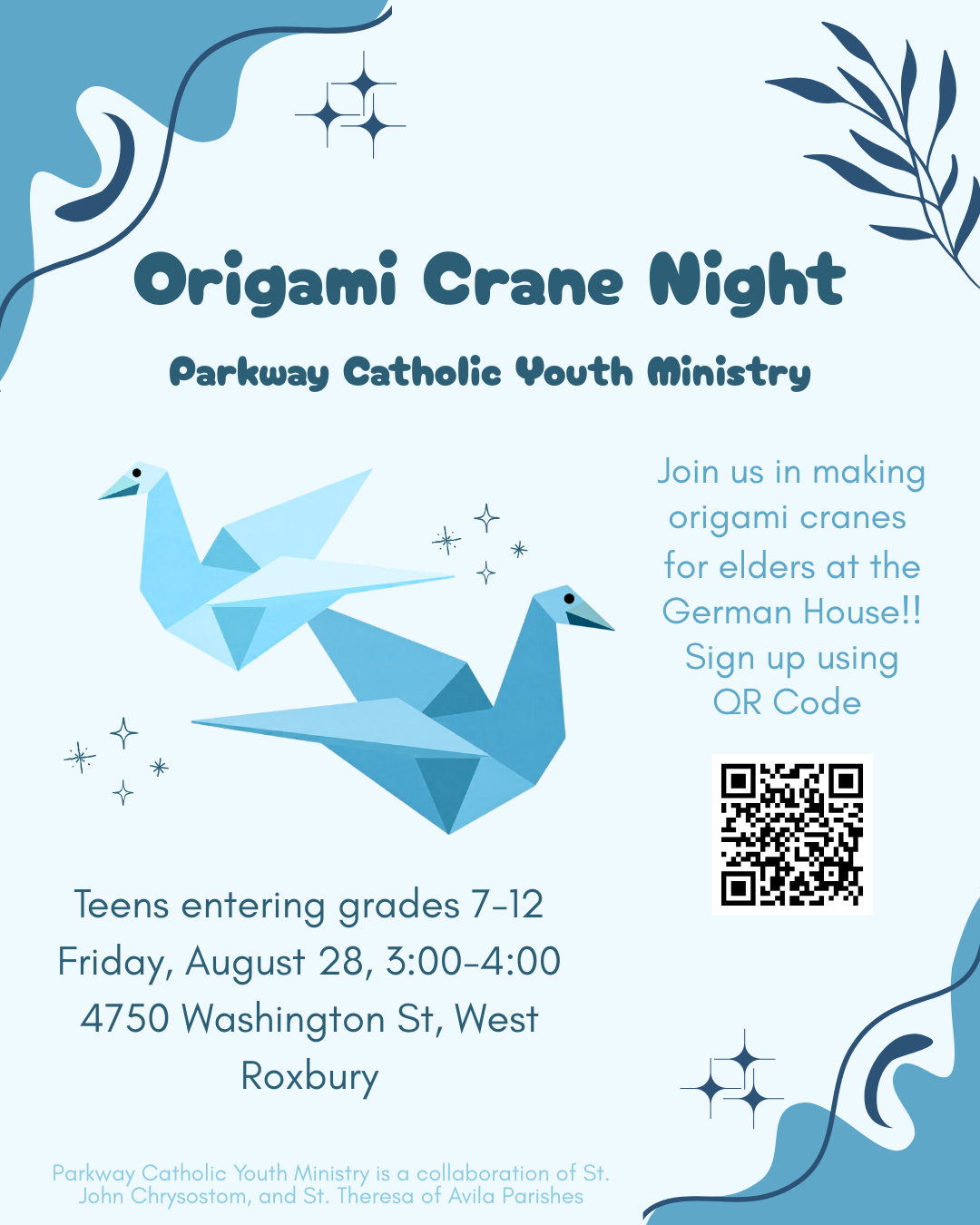 Parkway Catholic Youth Origami Crane Night Auugust 2026